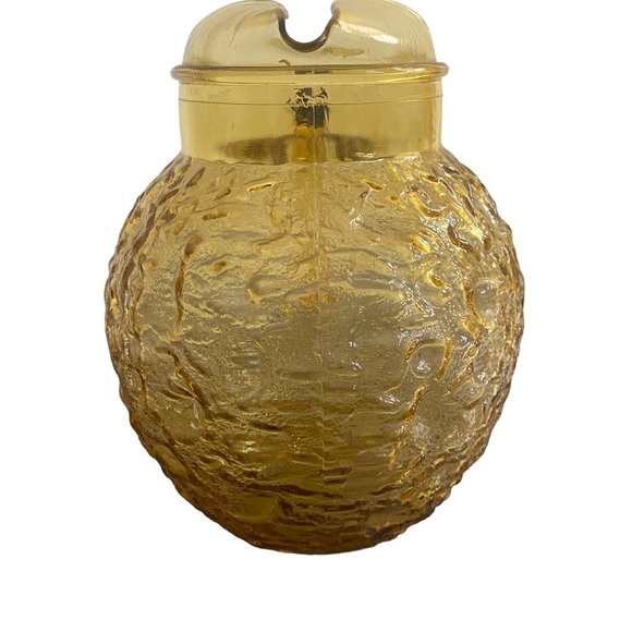 Vintage Ball Pitcher Lido Milano Amber Crinkle‎ With Ice Lip 8” Tall - Picture 2 of 6